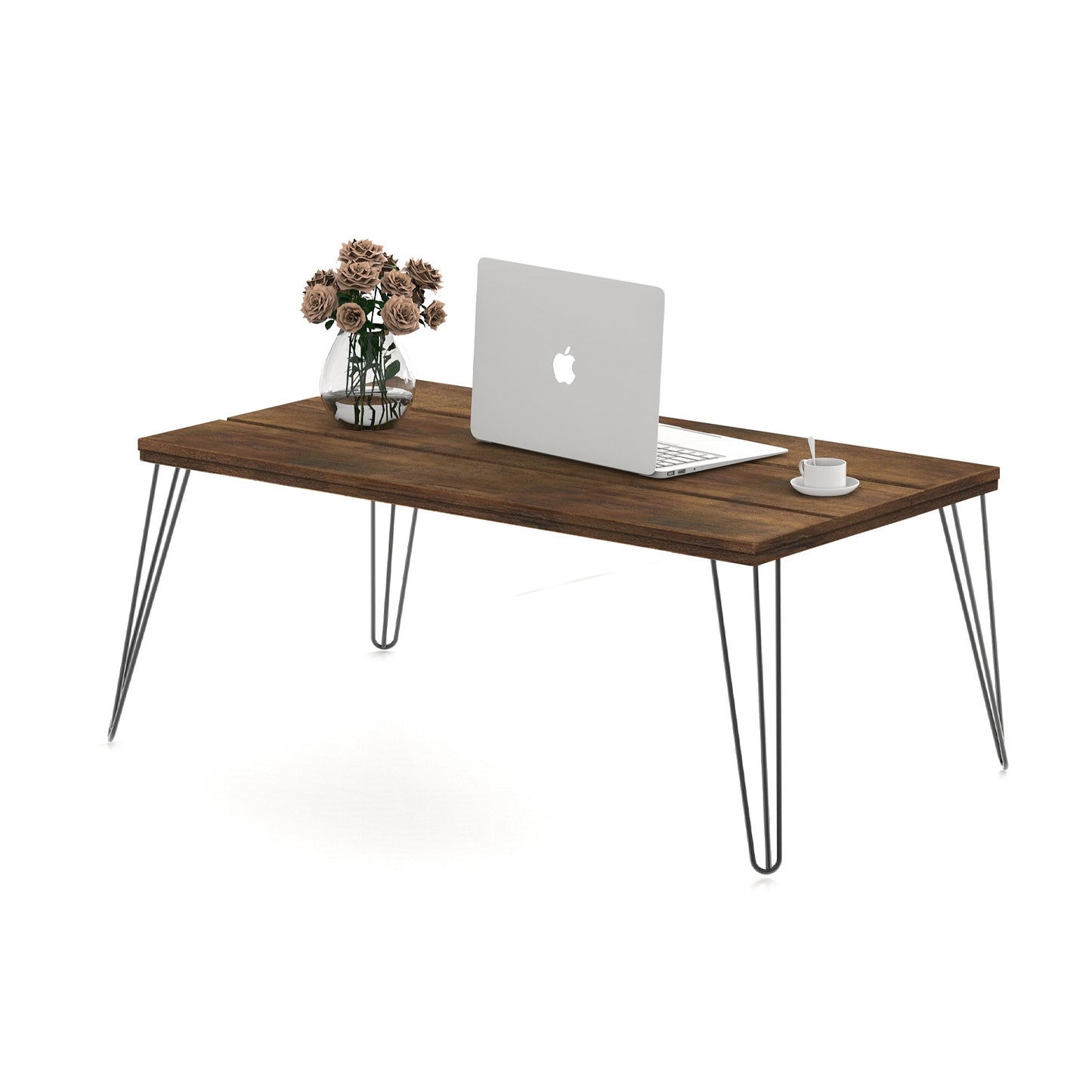 Modern Rectangular Wood Coffee Table with Metal Legs 43.5 Inch