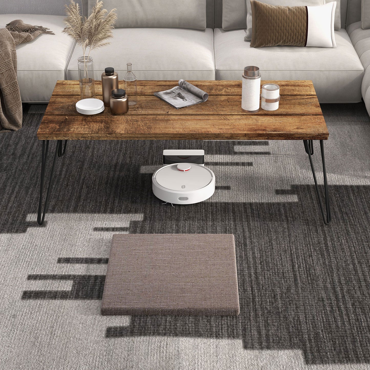 Modern Rectangular Wood Coffee Table with Metal Legs 43.5 Inch