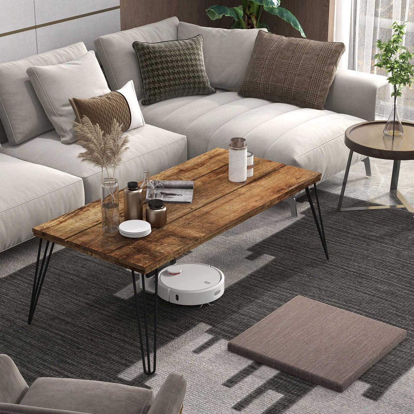 Modern Rectangular Wood Coffee Table with Metal Legs 43.5 Inch