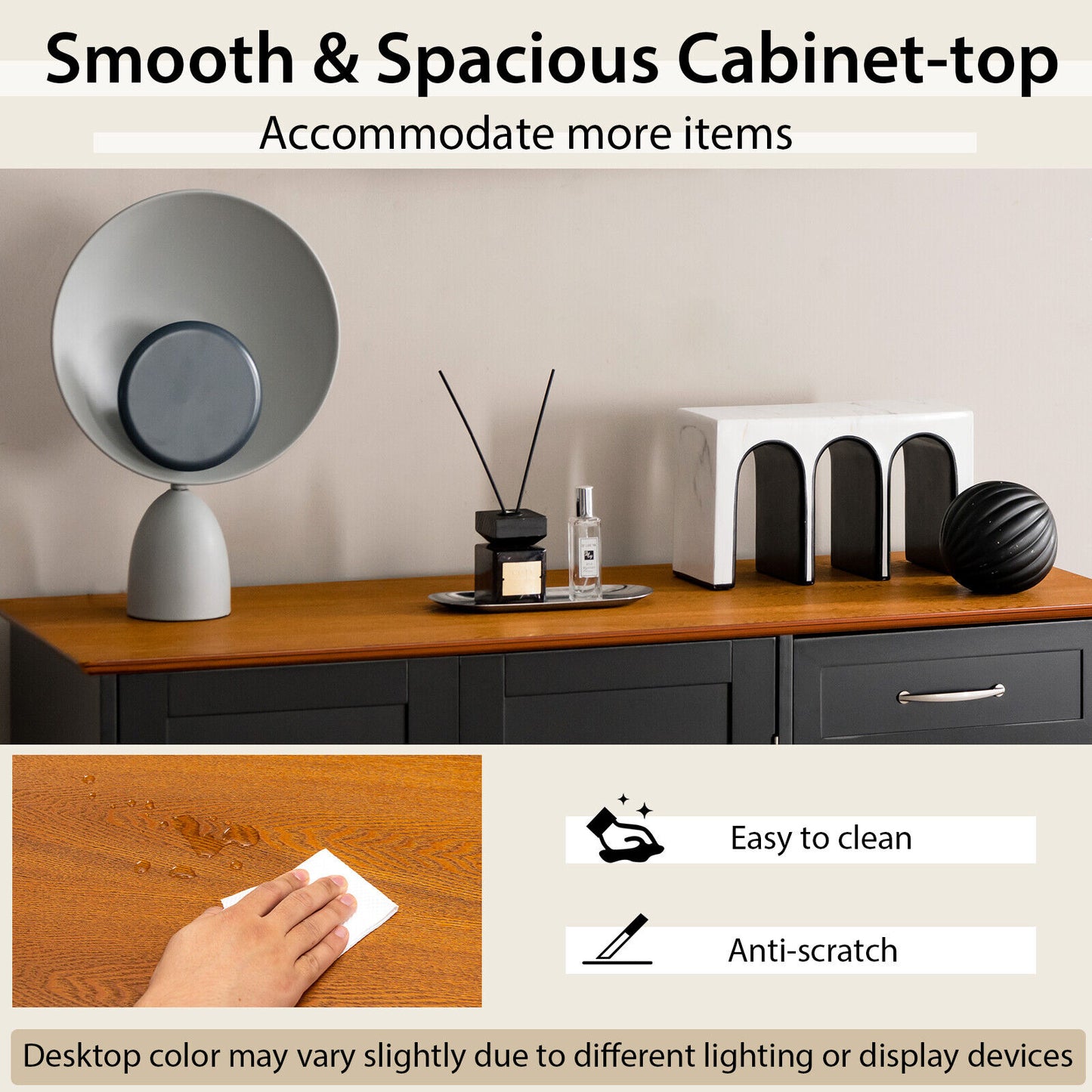 Modern Buffet Sideboard Cabinet with 2 Drawers and Adjustable Storage for Kitchen or Dining Room - Black