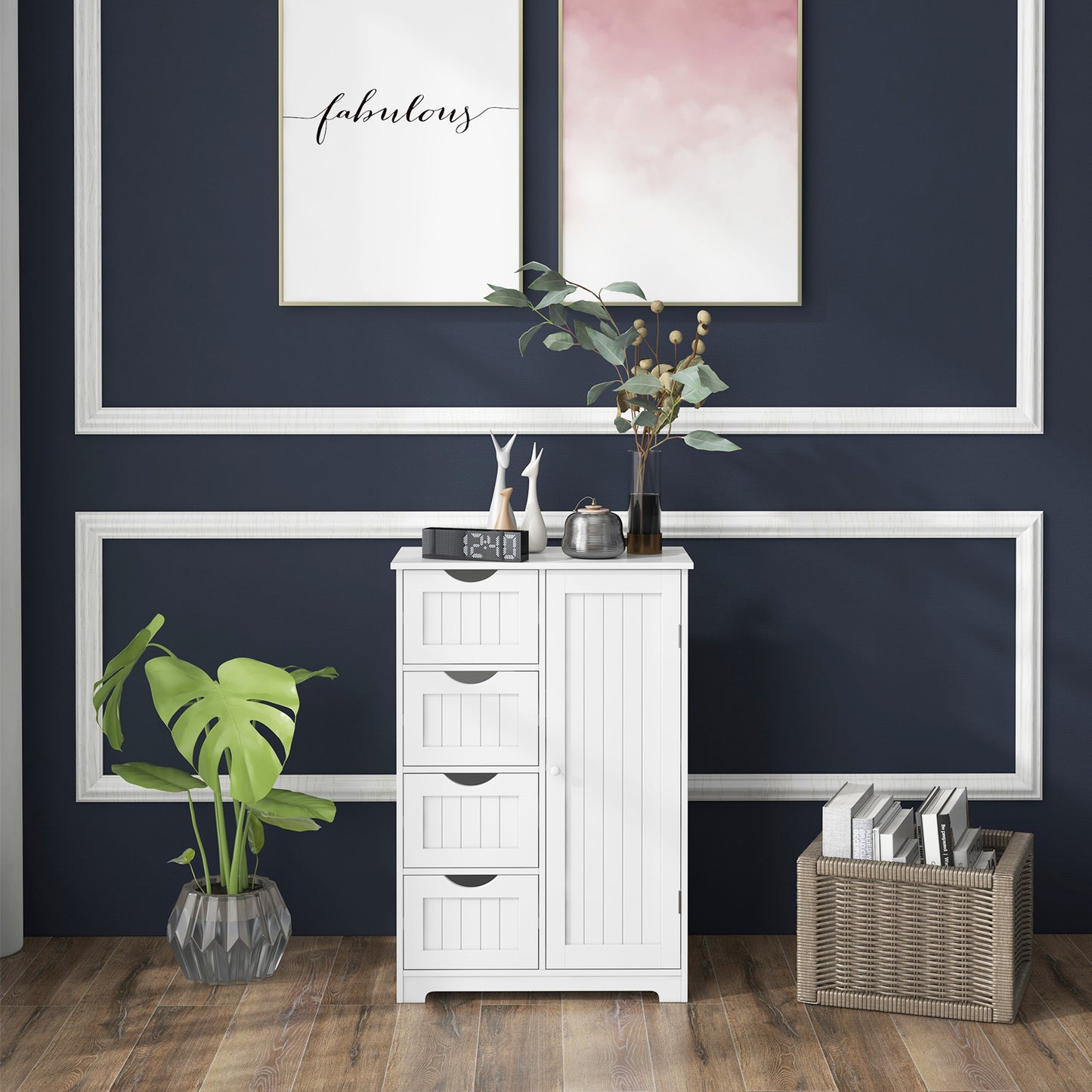 4 Drawer Wooden Standing Storage Cabinet
