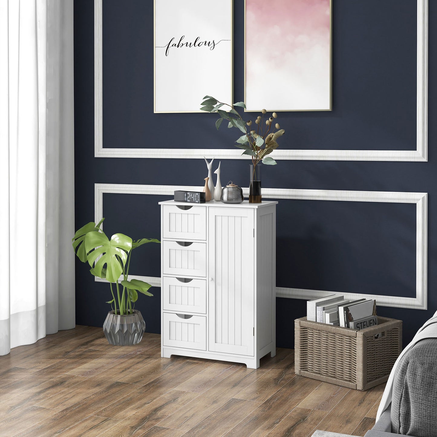 4 Drawer Wooden Standing Storage Cabinet