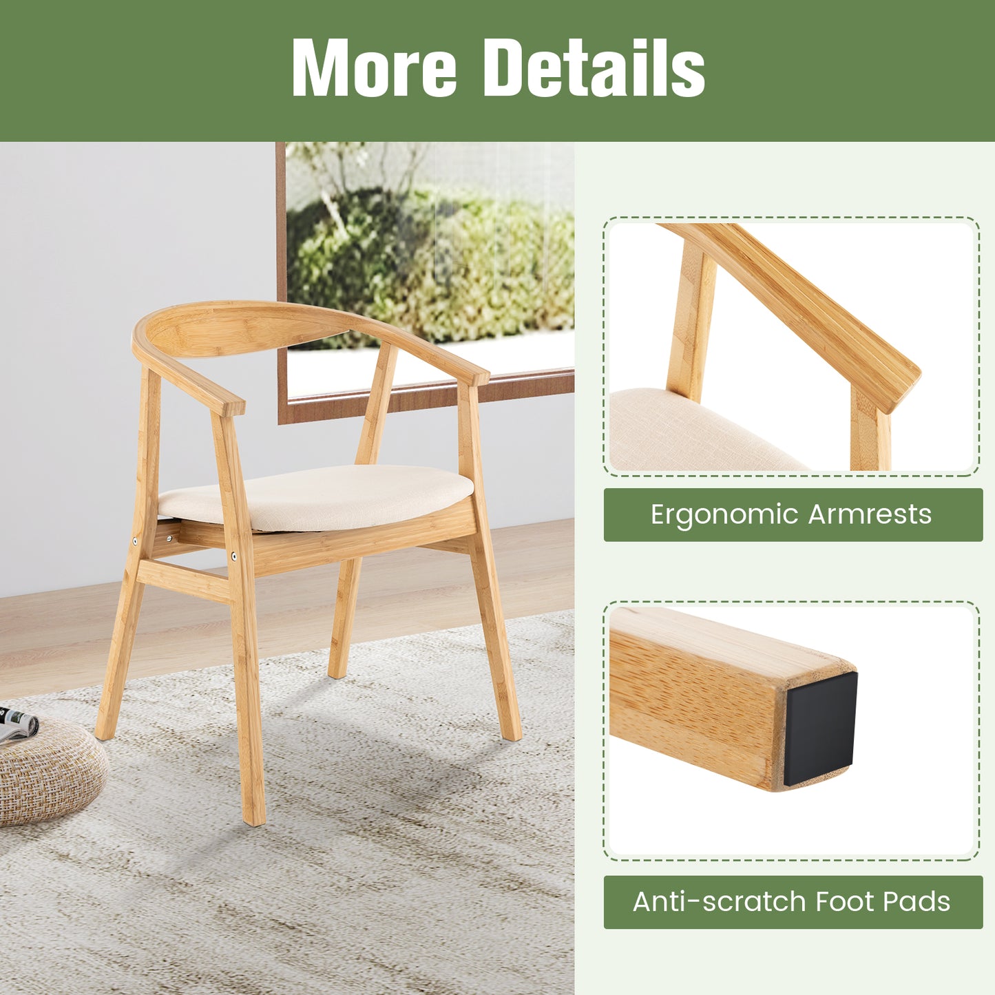 Natural Bamboo Accent Chair with Curved Back and Armrests