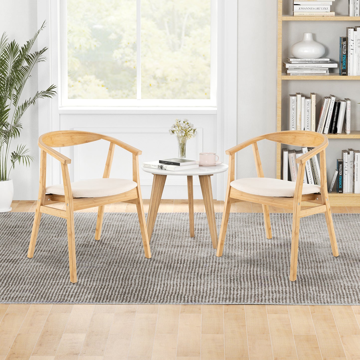 Natural Bamboo Accent Chair with Curved Back and Armrests