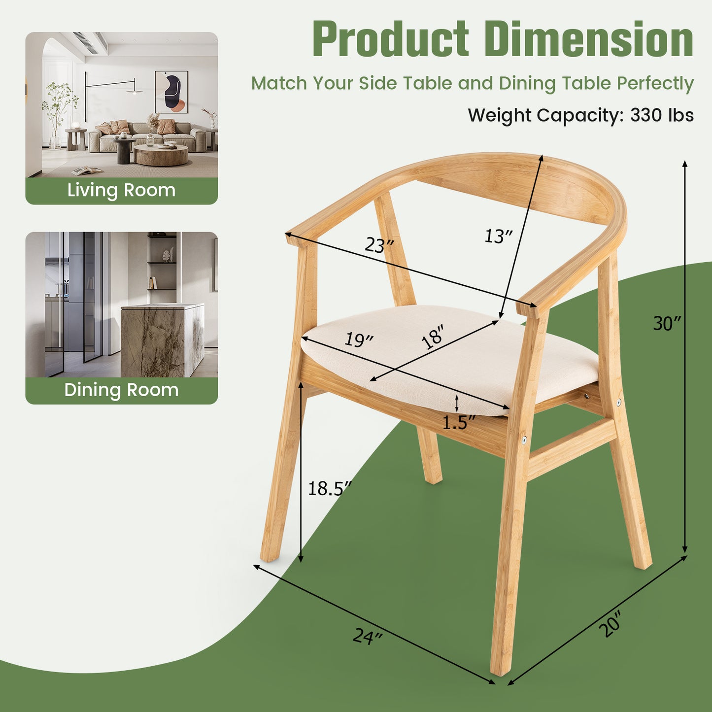 Natural Bamboo Accent Chair with Curved Back and Armrests