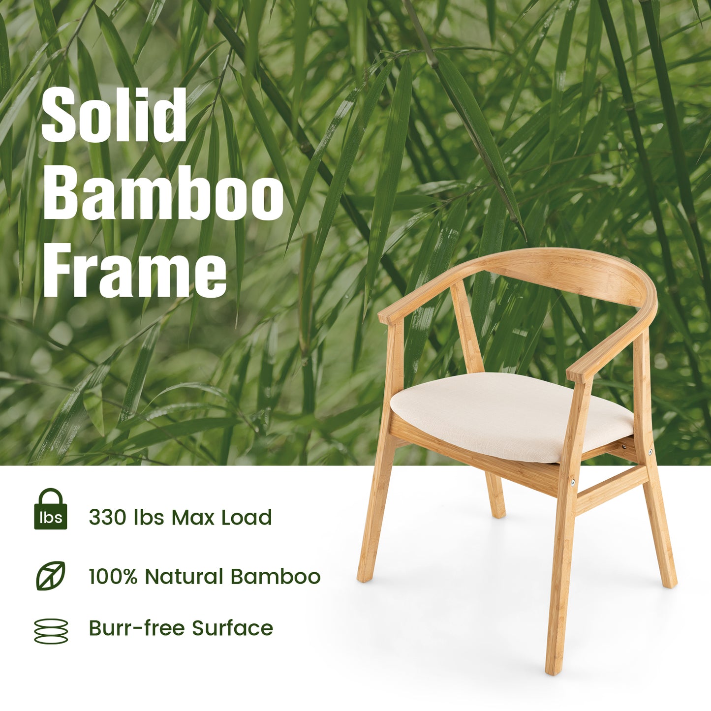 Natural Bamboo Accent Chair with Curved Back and Armrests