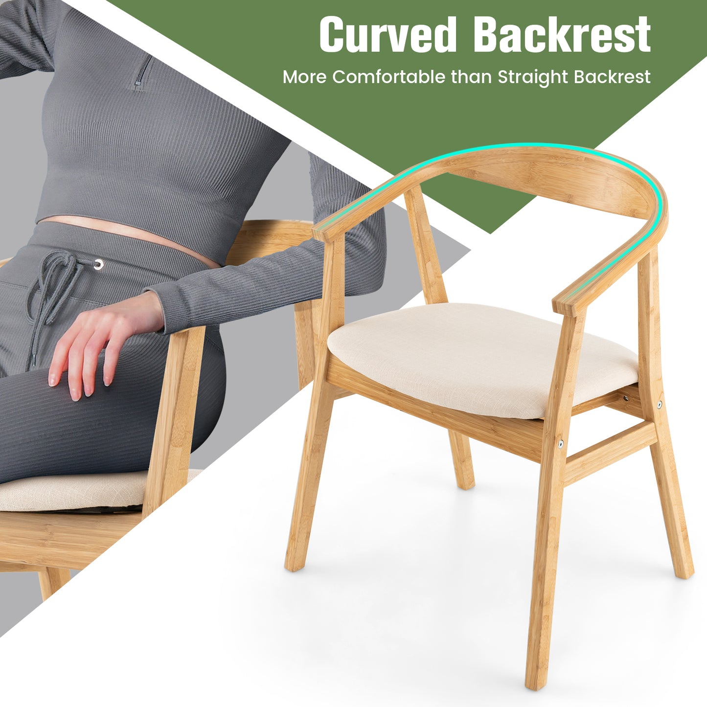 Natural Bamboo Accent Chair with Curved Back and Armrests