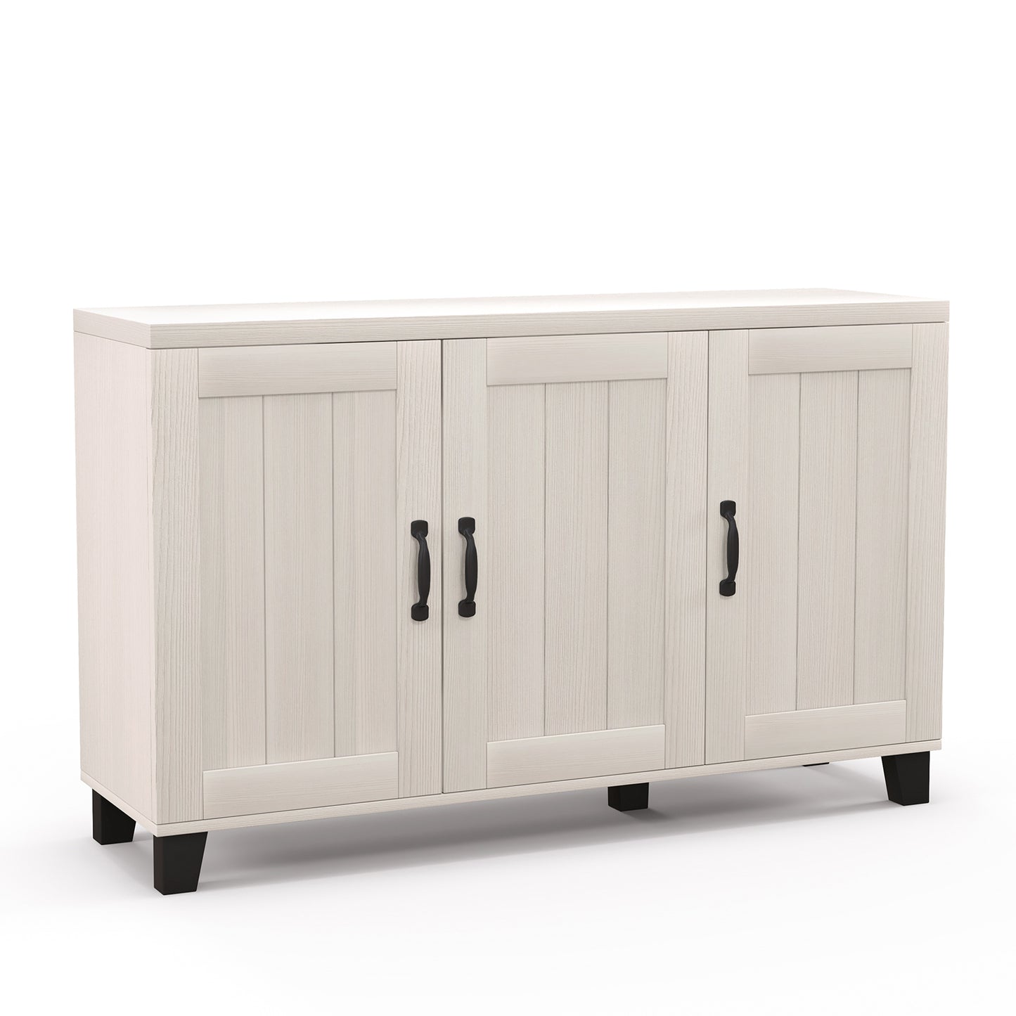 Modern Buffet Cabinet with 3 Doors Adjustable Shelves and Anti Tipping Safety Design - White Wash
