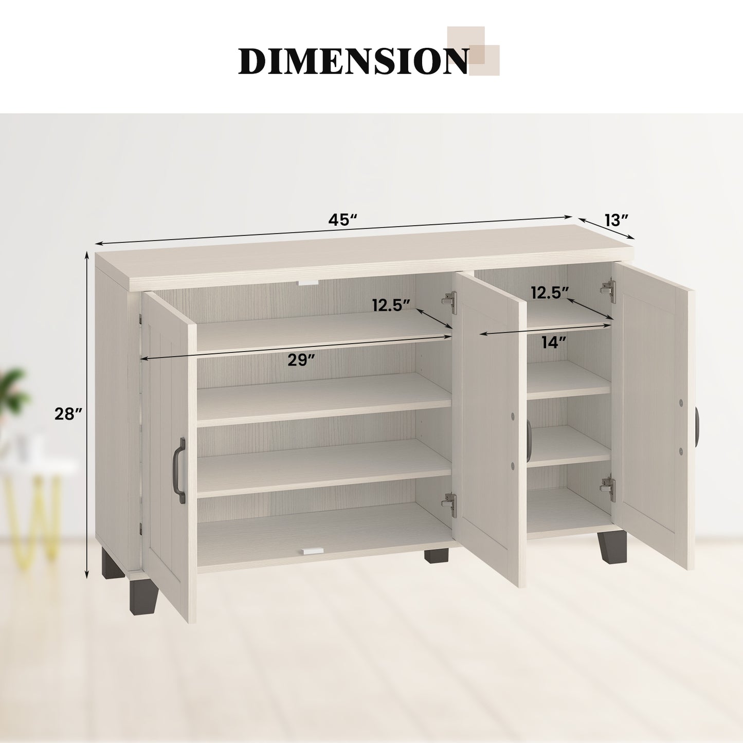Modern Buffet Cabinet with 3 Doors Adjustable Shelves and Anti Tipping Safety Design - White Wash