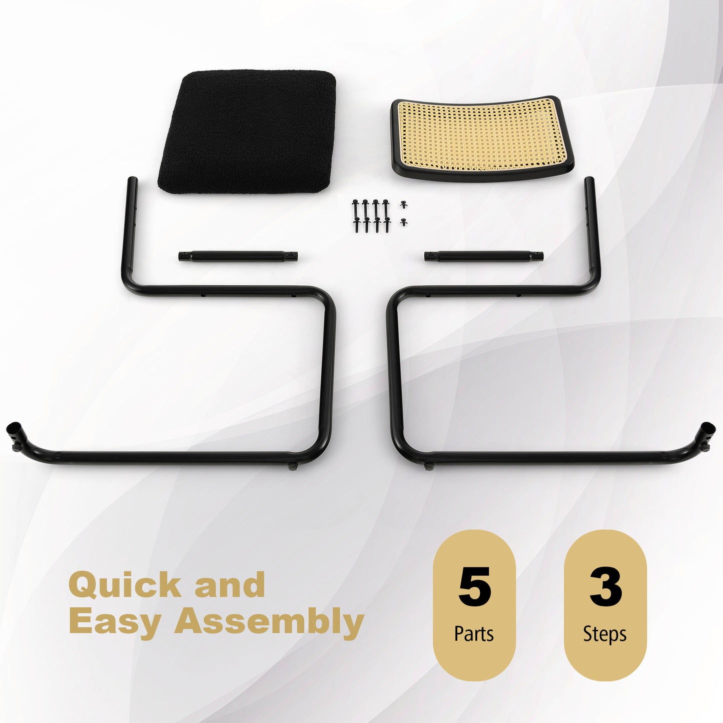 Mid-Century Modern Dining Chairs Set of 2 with Cantilever Frame and Rattan Backrest