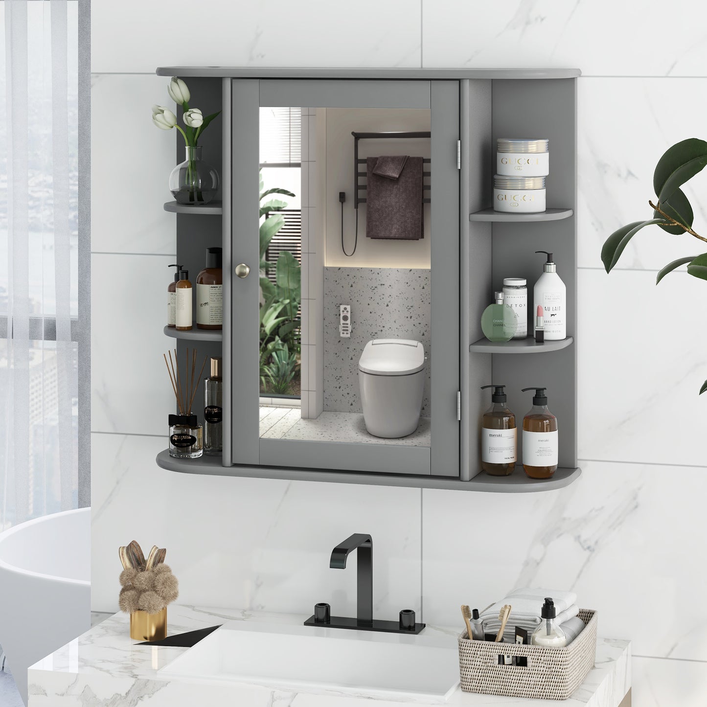 Wall-Mounted Bathroom Cabinet with Mirror, Adjustable Shelves & Ample Storage