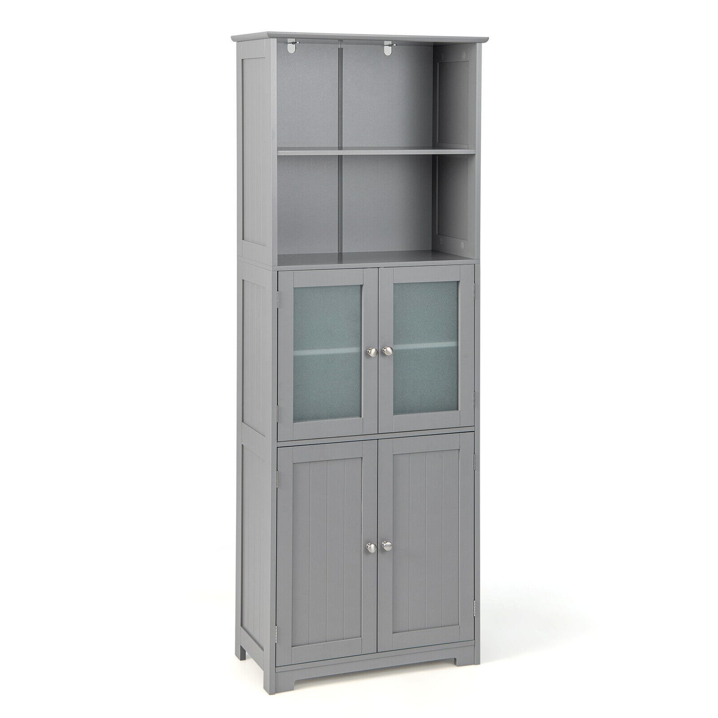64” Tall Freestanding Storage Cabinet with 6 Tier Shelving & Adjustable Compartments