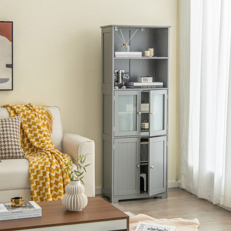 64” Tall Freestanding Storage Cabinet with 6 Tier Shelving & Adjustable Compartments