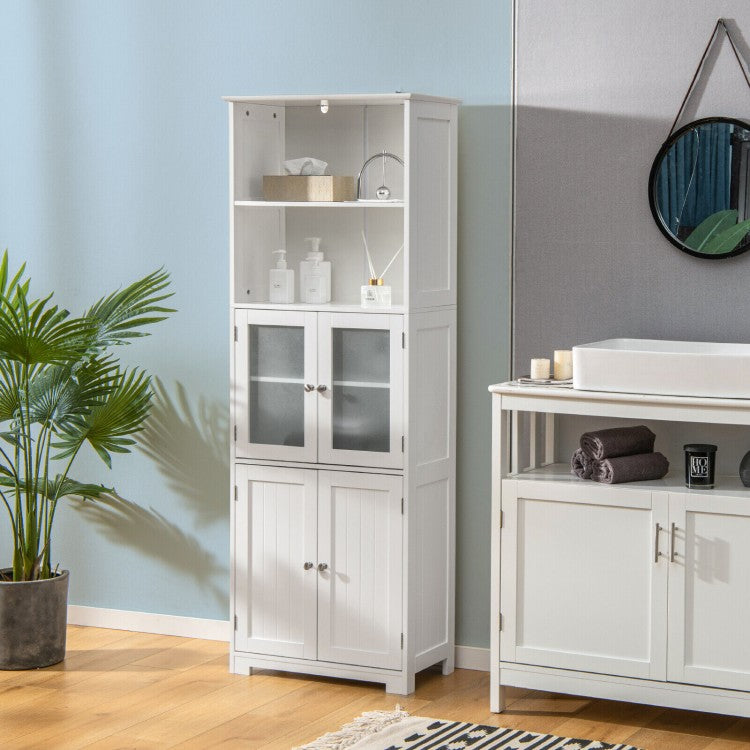 64” Tall Freestanding Storage Cabinet with 6 Tier Shelving & Adjustable Compartments