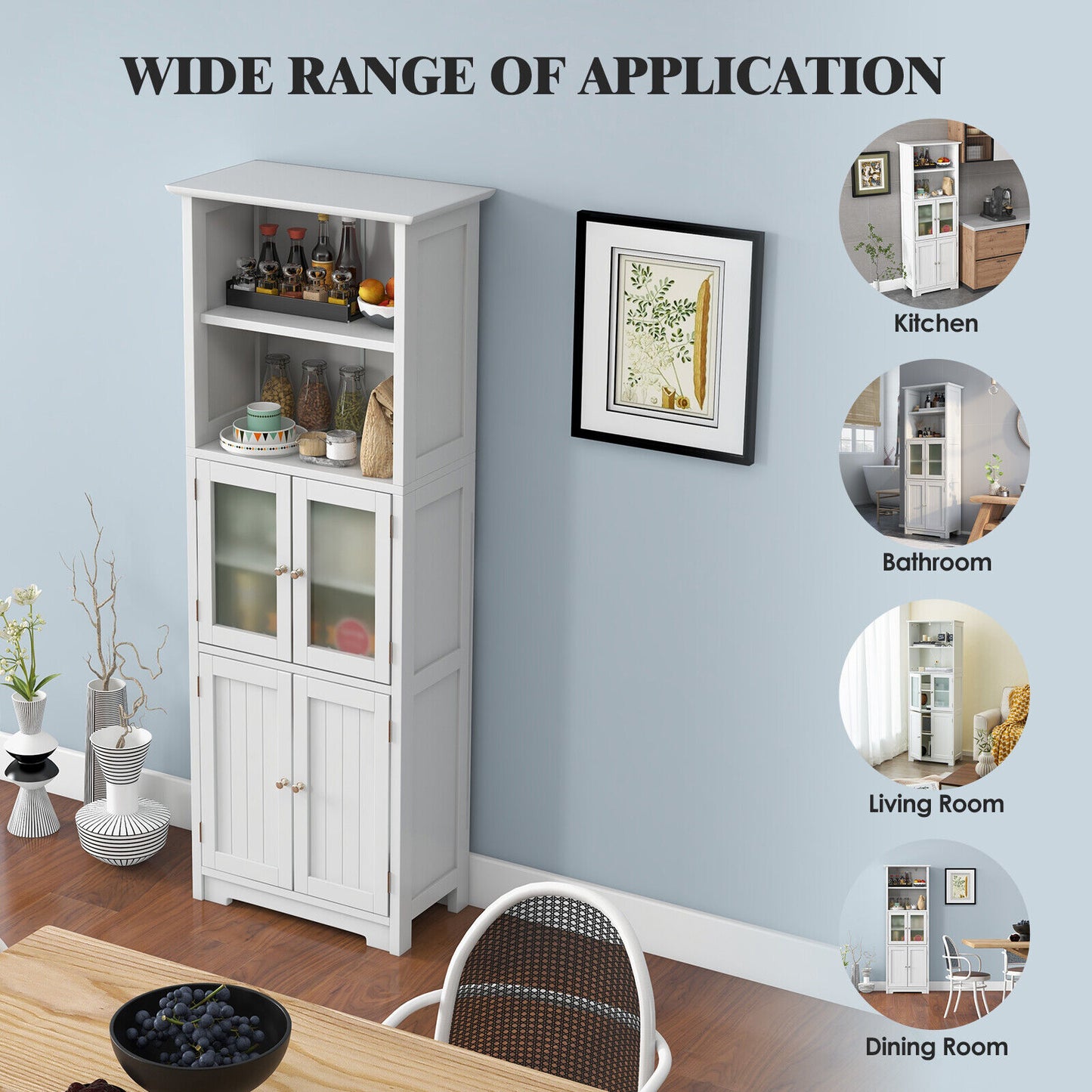 64” Tall Freestanding Storage Cabinet with 6 Tier Shelving & Adjustable Compartments
