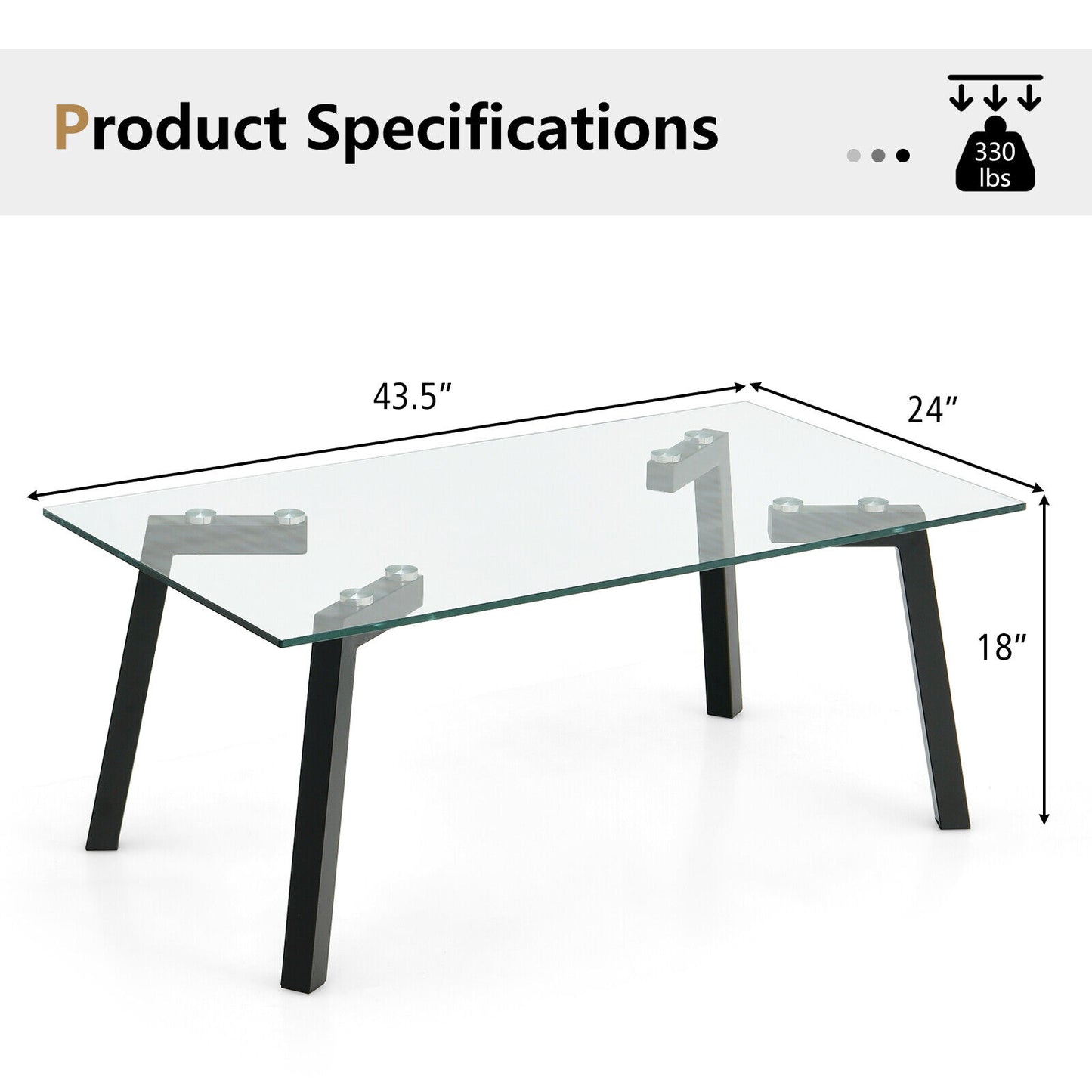 Tempered Glass Top Coffee Table with Stylish Black Metal Base