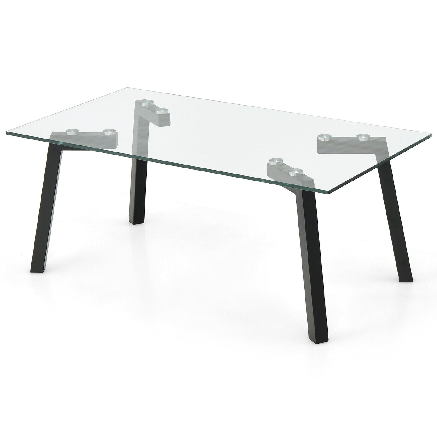 Tempered Glass Top Coffee Table with Stylish Black Metal Base
