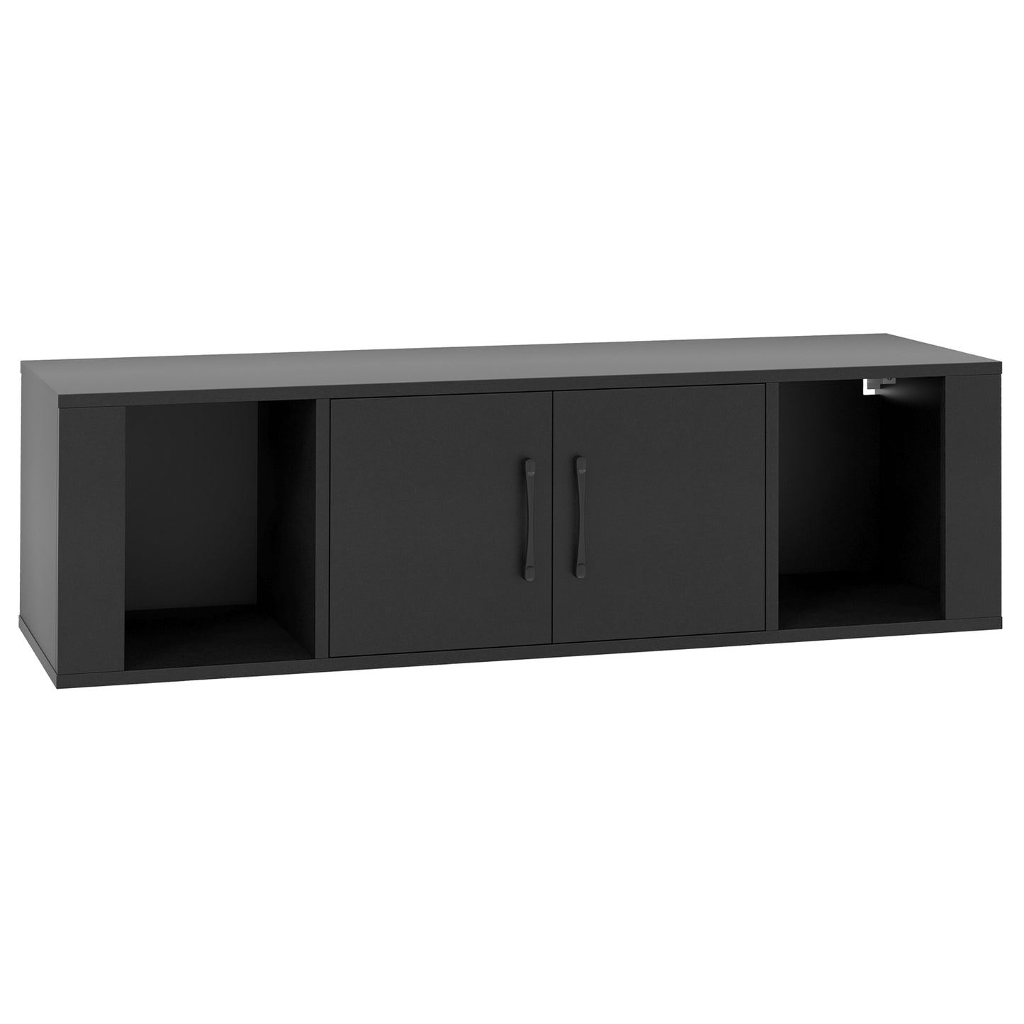 Modern Wall Mounted Storage Hutch with Dual Doors and Open Compartments - Black