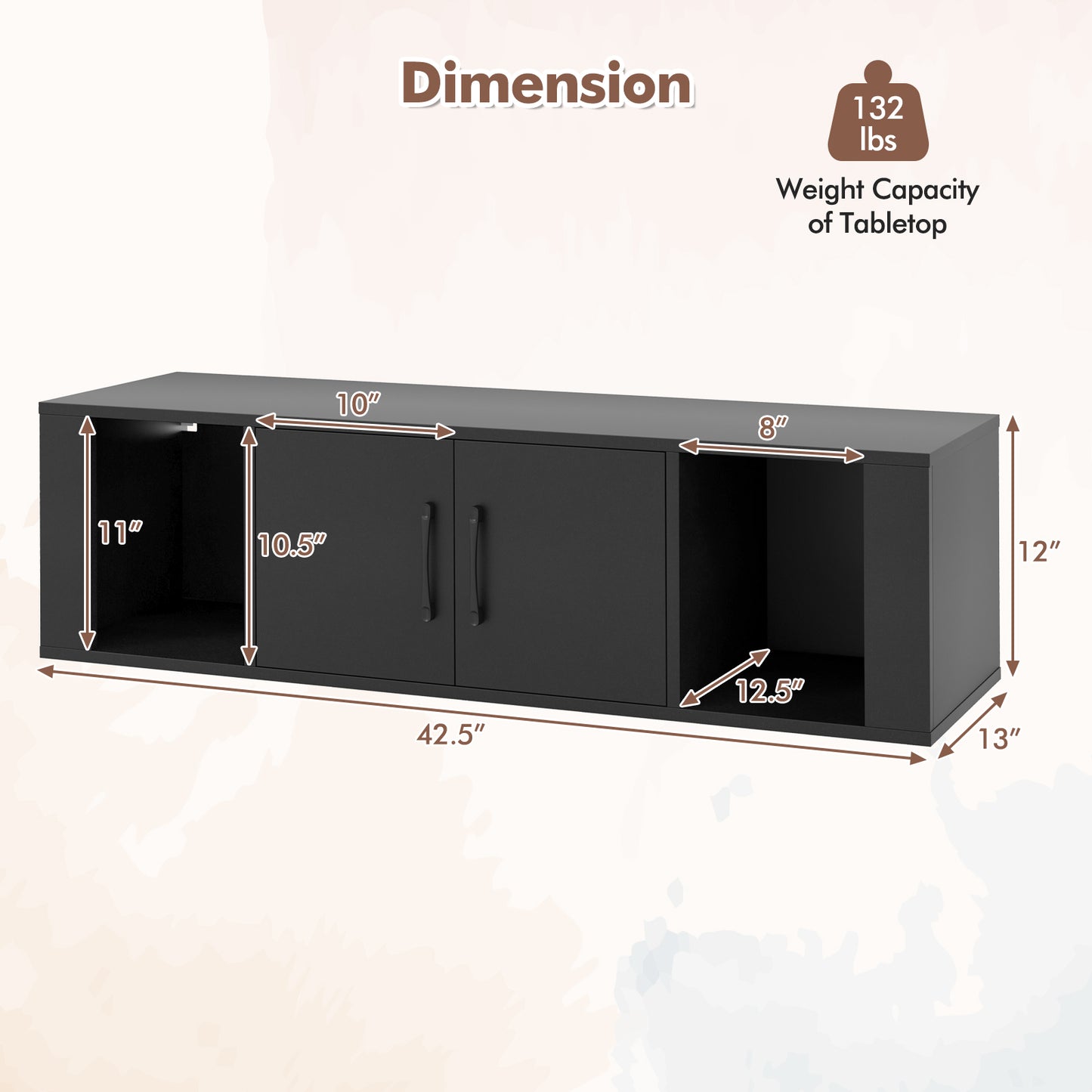 Modern Wall Mounted Storage Hutch with Dual Doors and Open Compartments - Black