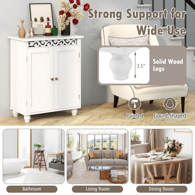 Freestanding Bathroom Storage Cabinet with Adjustable Shelf & Wood Legs