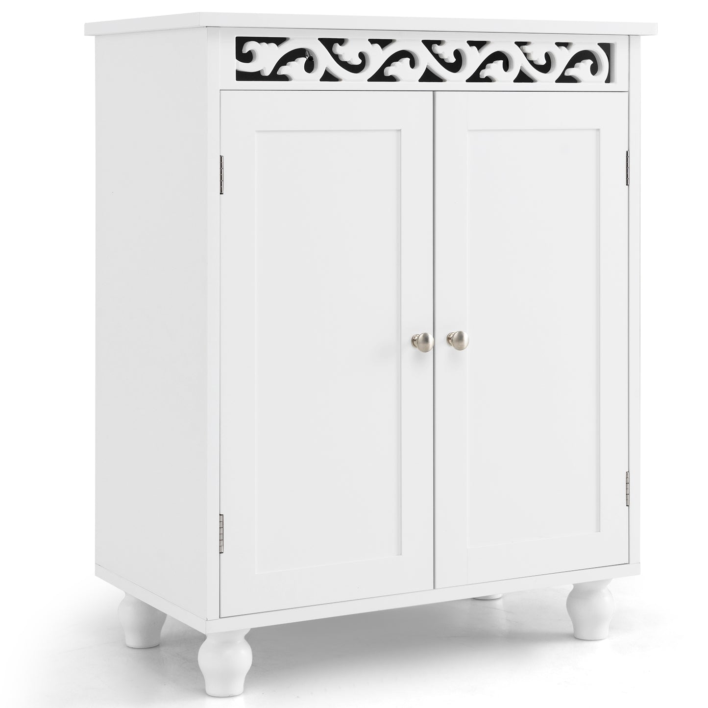 Freestanding Bathroom Storage Cabinet with Adjustable Shelf & Wood Legs