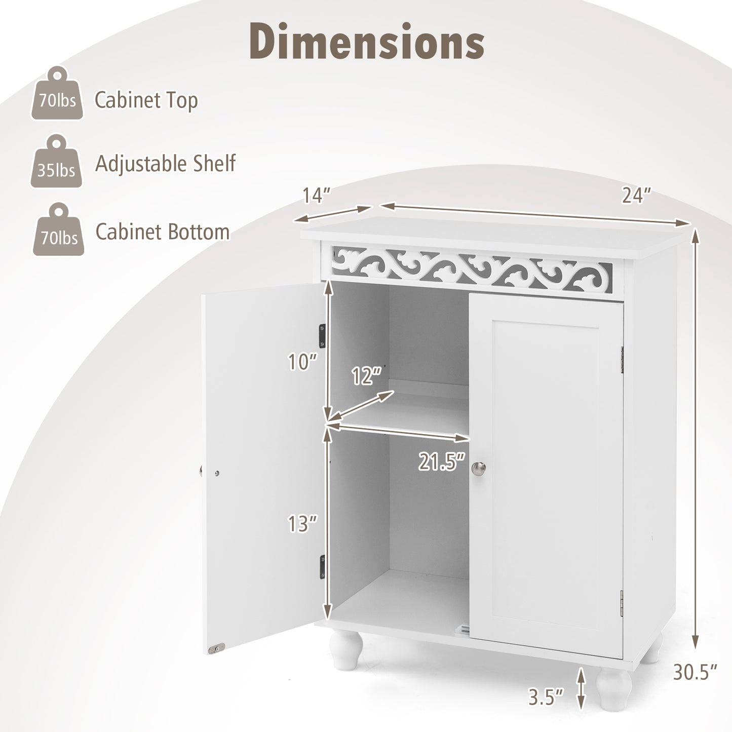 Freestanding Bathroom Storage Cabinet with Adjustable Shelf & Wood Legs