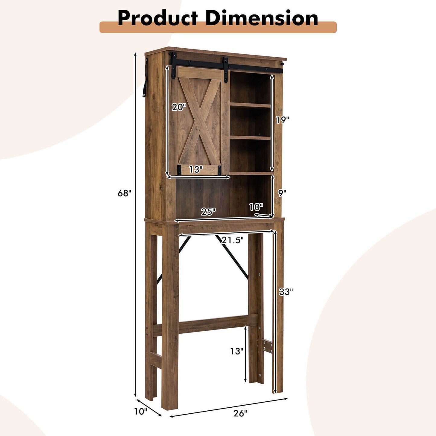 Rustic Bathroom Storage Cabinet with Sliding Barn Door & Adjustable Shelves