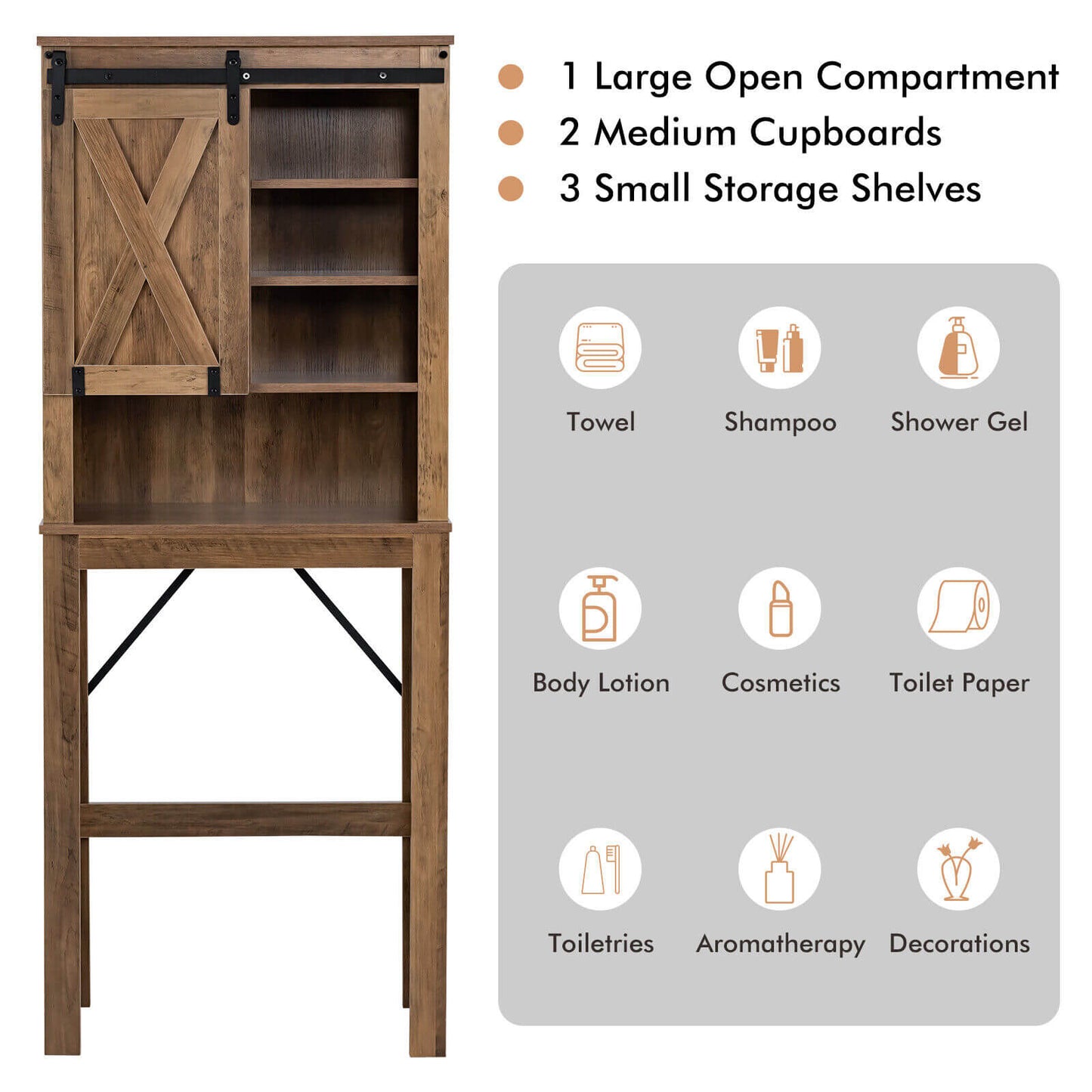Rustic Bathroom Storage Cabinet with Sliding Barn Door & Adjustable Shelves
