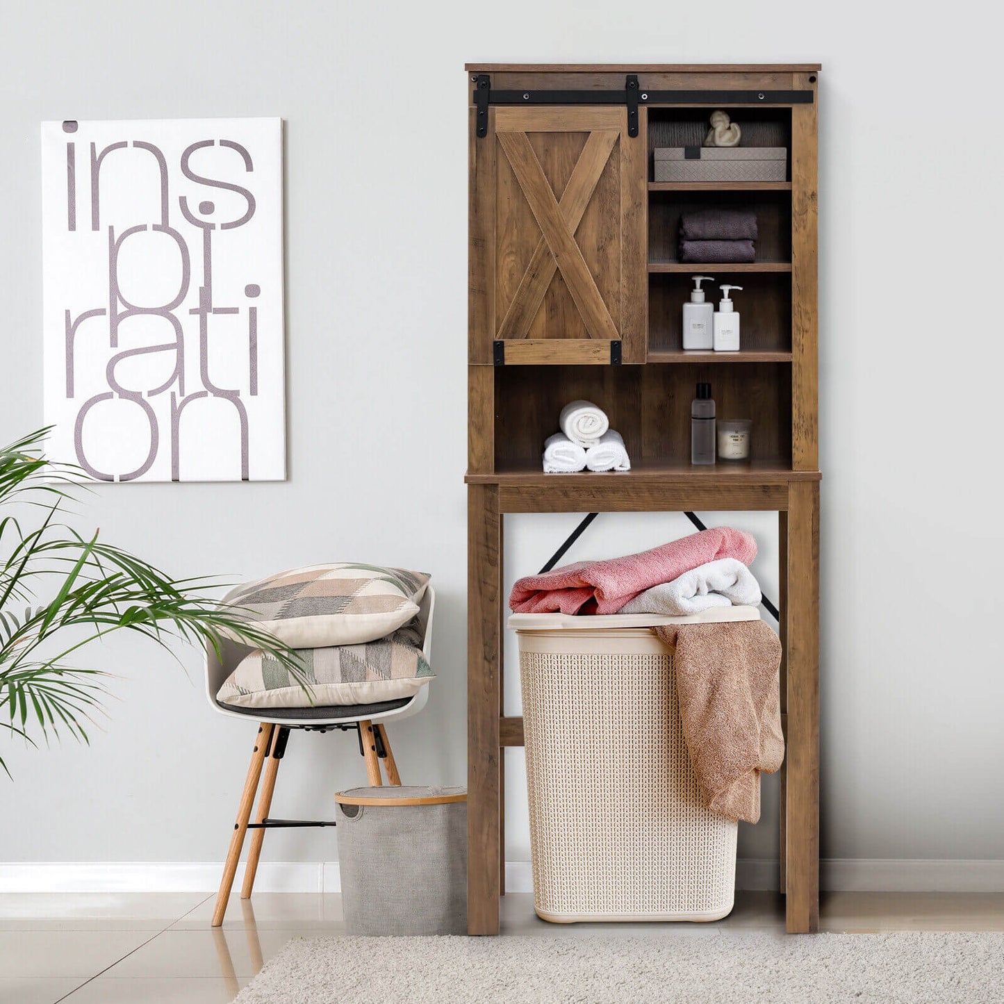 Rustic Bathroom Storage Cabinet with Sliding Barn Door & Adjustable Shelves