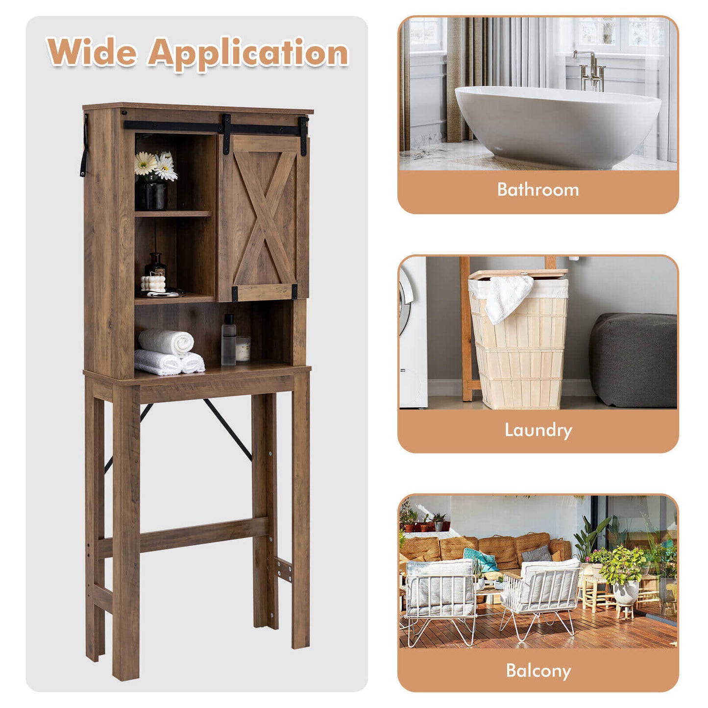 Rustic Bathroom Storage Cabinet with Sliding Barn Door & Adjustable Shelves