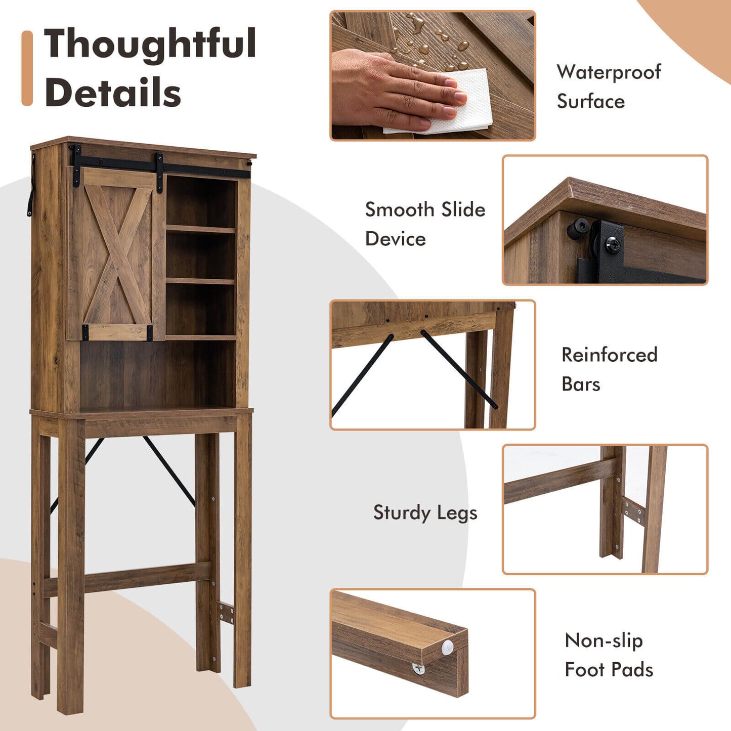 Rustic Bathroom Storage Cabinet with Sliding Barn Door & Adjustable Shelves