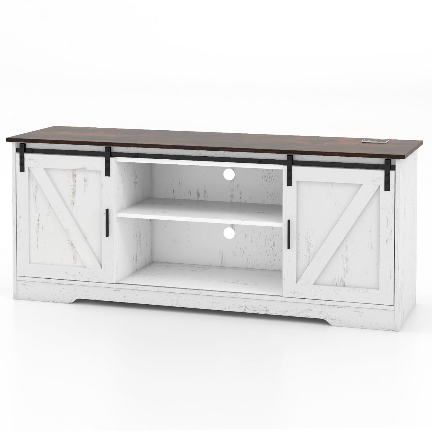 TV Console Table with LED Lights and Sliding Barn Doors for TVs up to 65 Inches – White