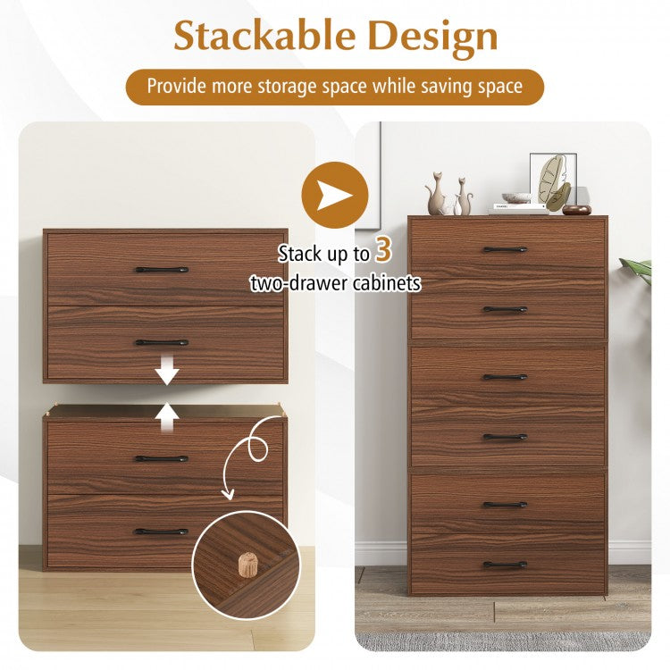 Modern 2-Drawer Stackable Storage Chest with Handles, Wooden Horizontal Dresser Cabinet – Dark Brown