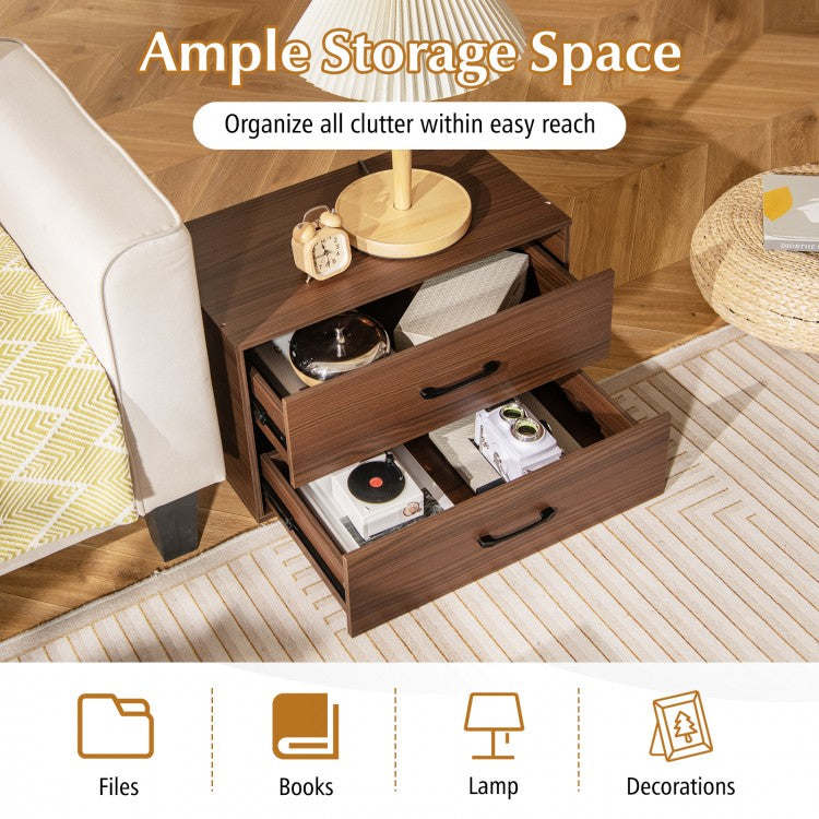 Modern 2-Drawer Stackable Storage Chest with Handles, Wooden Horizontal Dresser Cabinet – Dark Brown