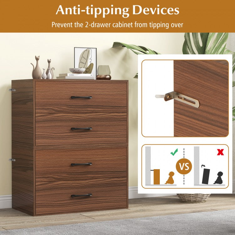 Modern 2-Drawer Stackable Storage Chest with Handles, Wooden Horizontal Dresser Cabinet – Dark Brown