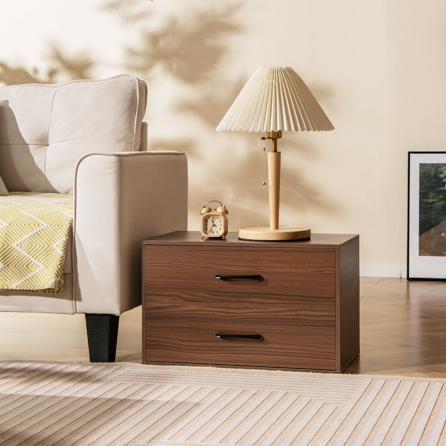 Modern 2-Drawer Stackable Storage Chest with Handles, Wooden Horizontal Dresser Cabinet – Dark Brown