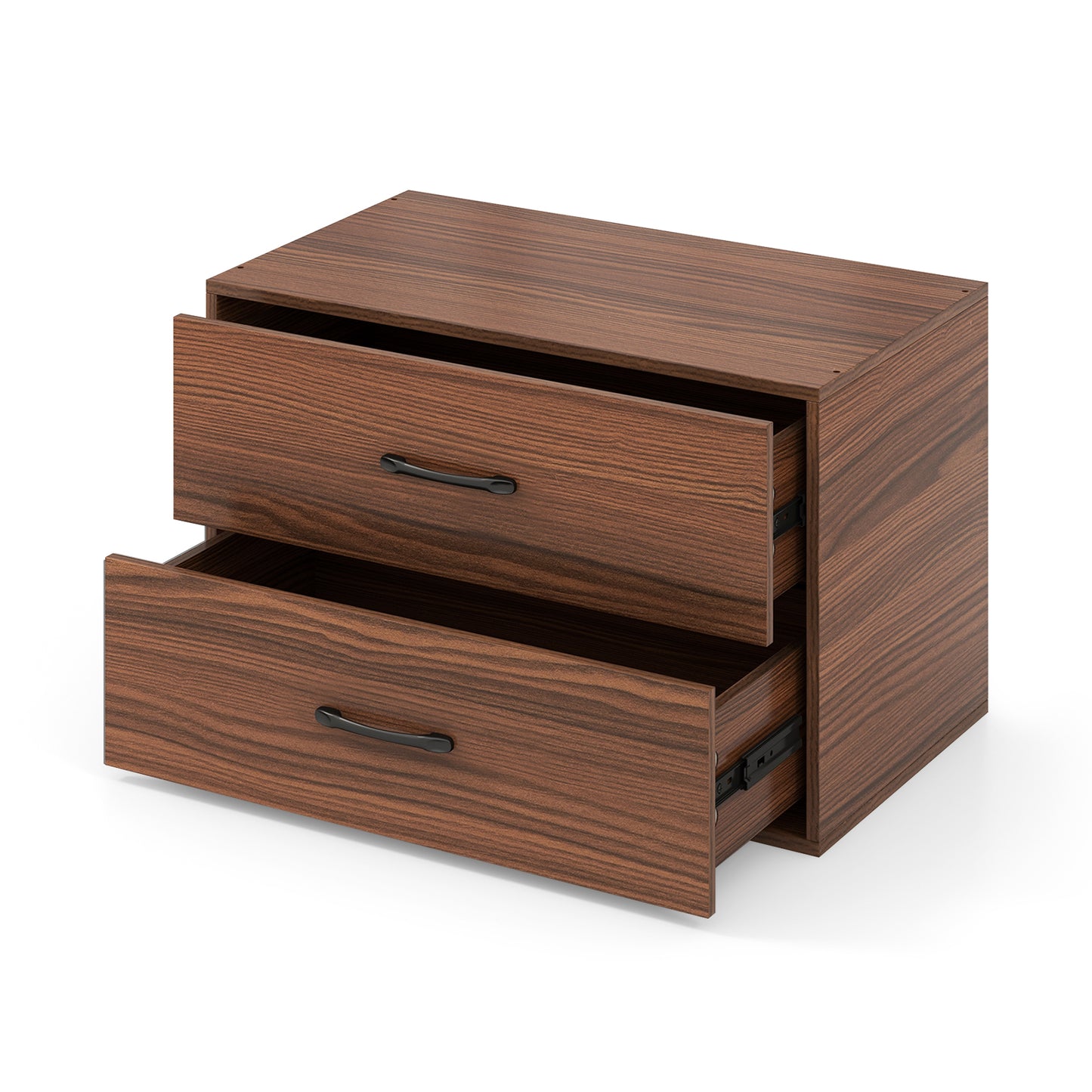 Modern 2-Drawer Stackable Storage Chest with Handles, Wooden Horizontal Dresser Cabinet – Dark Brown