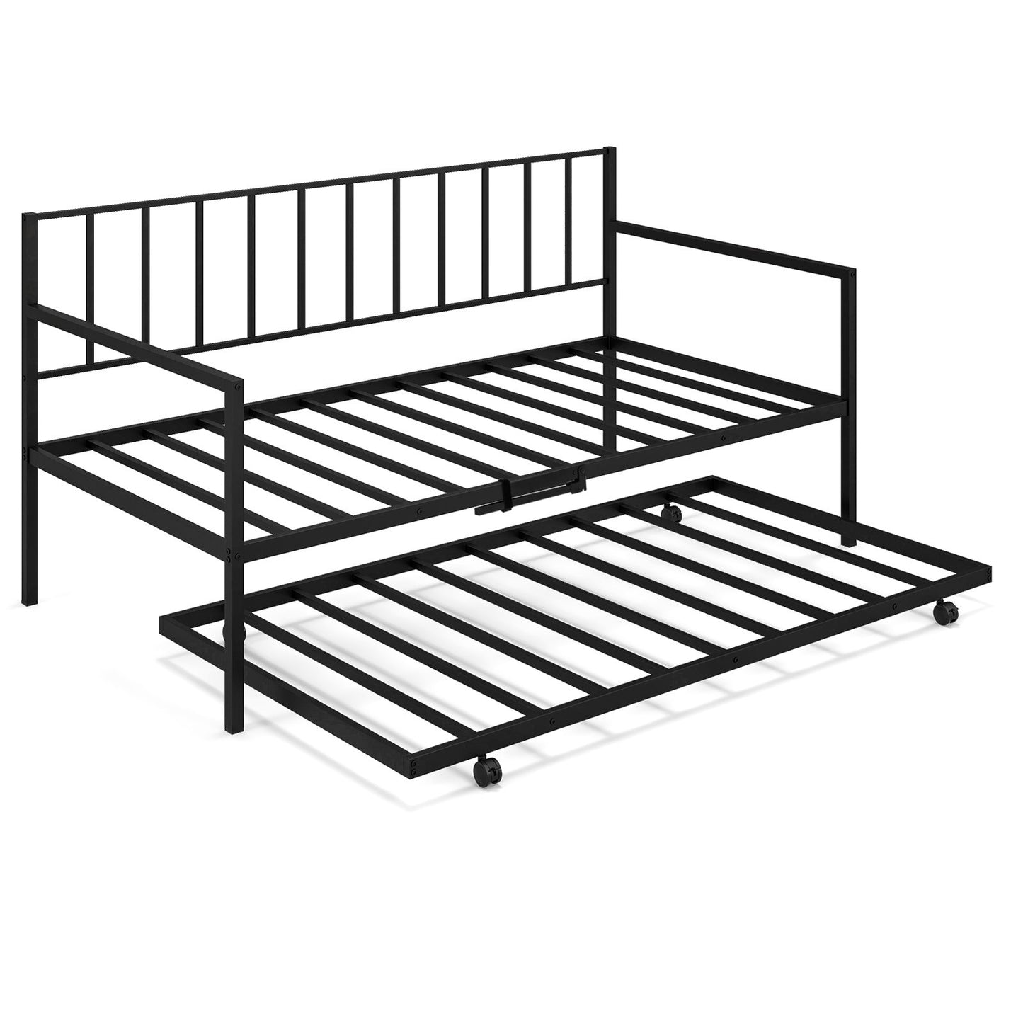 Metal Twin Daybed with Pull Out Trundle Frame Set for Guest Room or Small Spaces Black