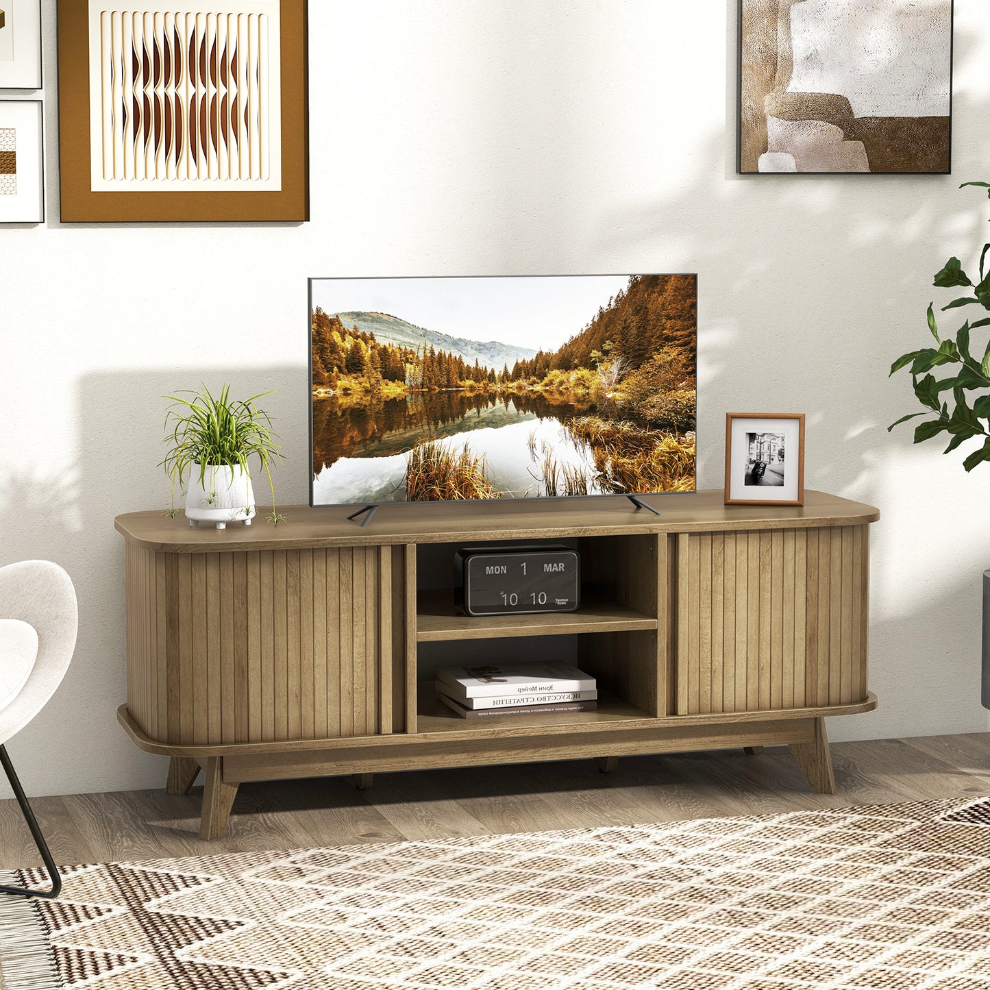 Elegant Media Console Table with Dual Sliding Doors for 55 Inch TVs