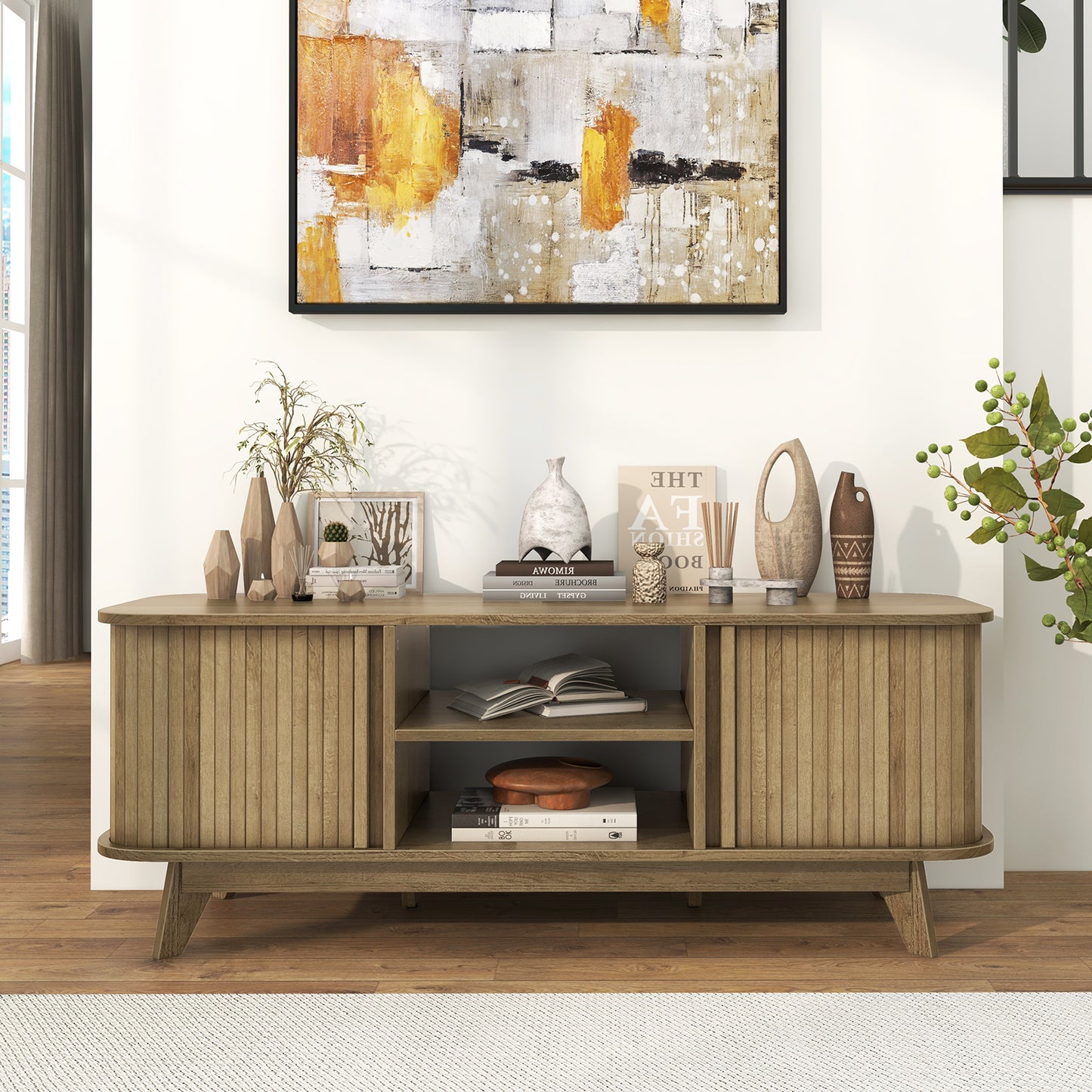Elegant Media Console Table with Dual Sliding Doors for 55 Inch TVs