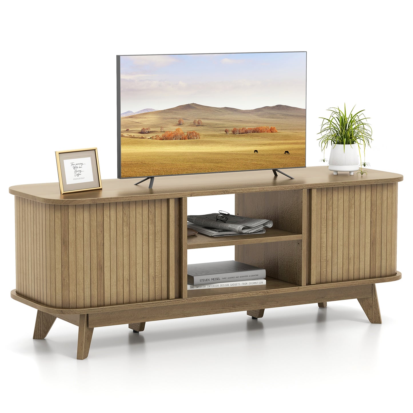 Elegant Media Console Table with Dual Sliding Doors for 55 Inch TVs