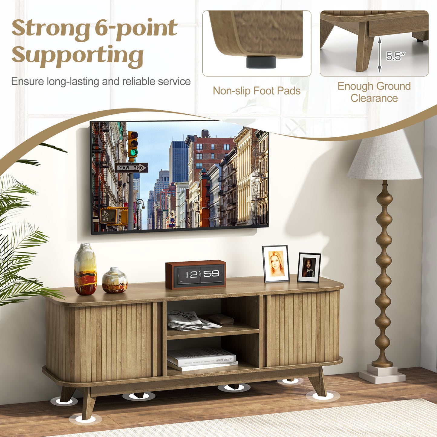 Elegant Media Console Table with Dual Sliding Doors for 55 Inch TVs