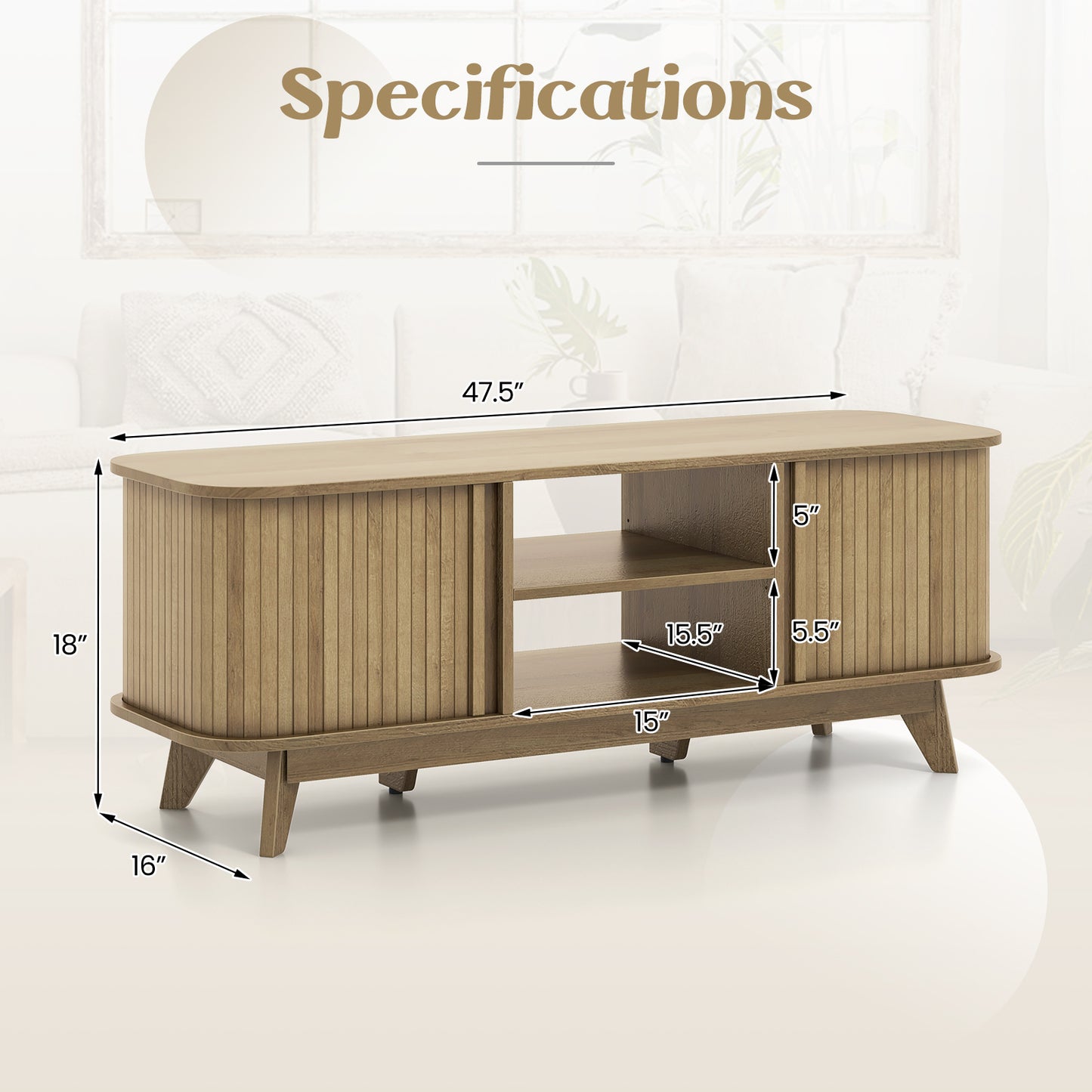 Elegant Media Console Table with Dual Sliding Doors for 55 Inch TVs