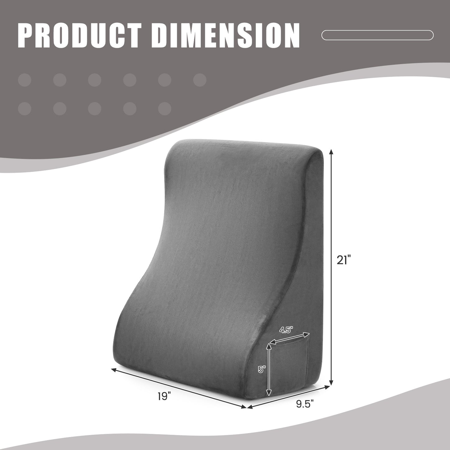 Multi-Functional Bed Wedge Pillow with Tablet Stand and Side Pockets – Grey