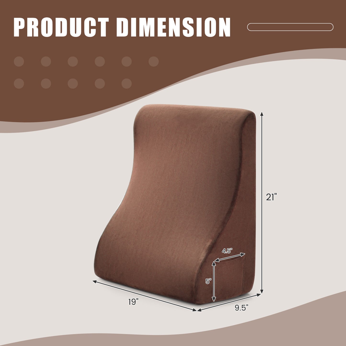 Multi-Functional Bed Wedge Pillow with Tablet Stand and Side Pockets – Brown