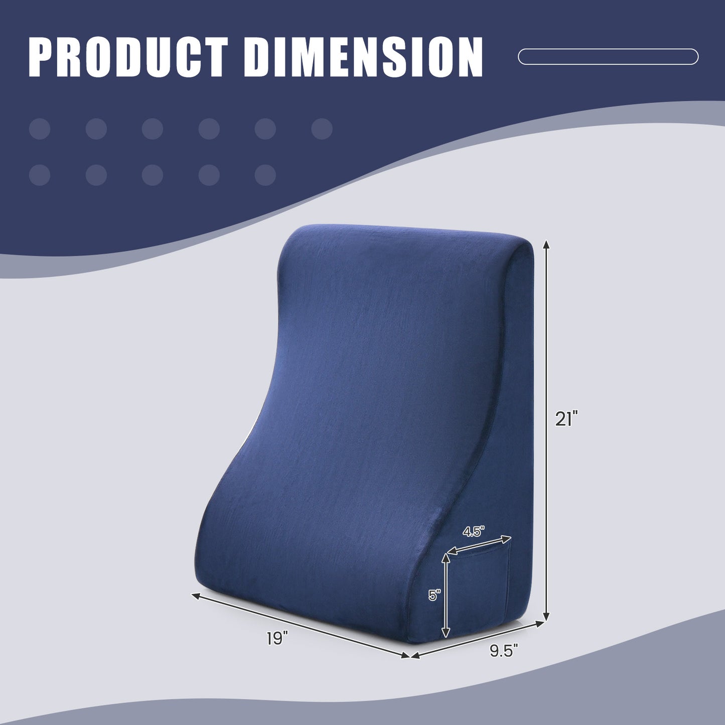 Multi-Functional Bed Wedge Pillow with Tablet Stand and Side Pockets – Navy
