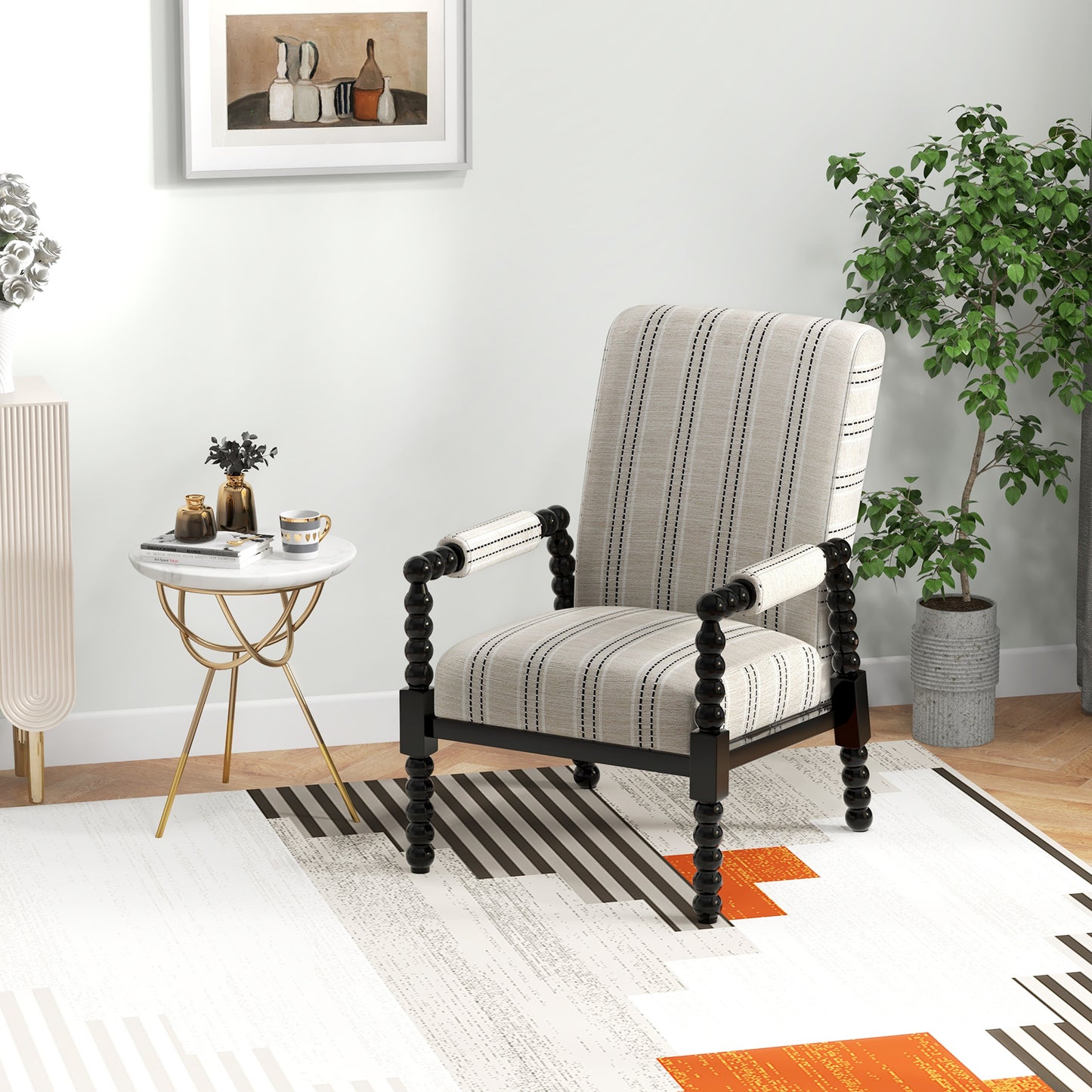 Elegant Upholstered Lounge Chair with Rubber Wood Legs and Cushioned Seat