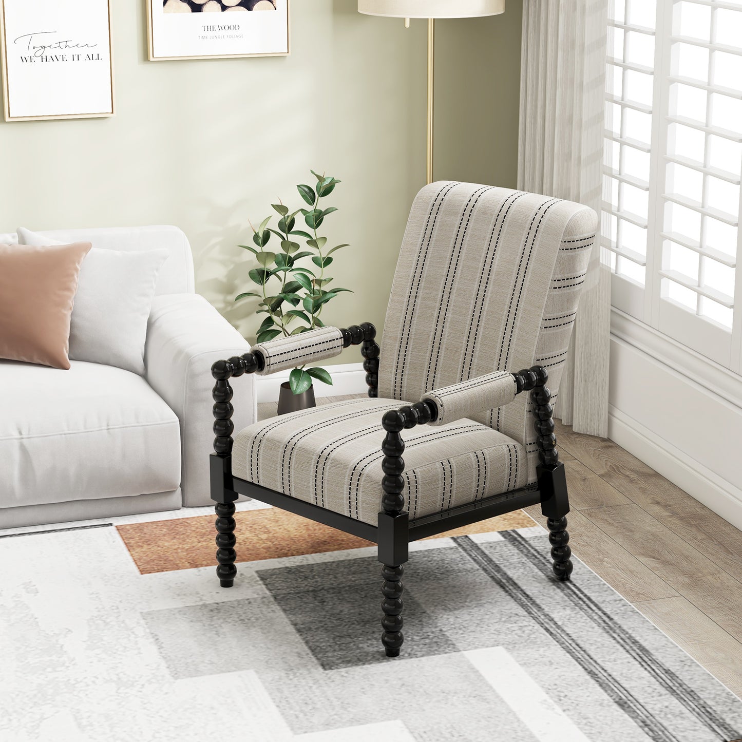 Elegant Upholstered Lounge Chair with Rubber Wood Legs and Cushioned Seat