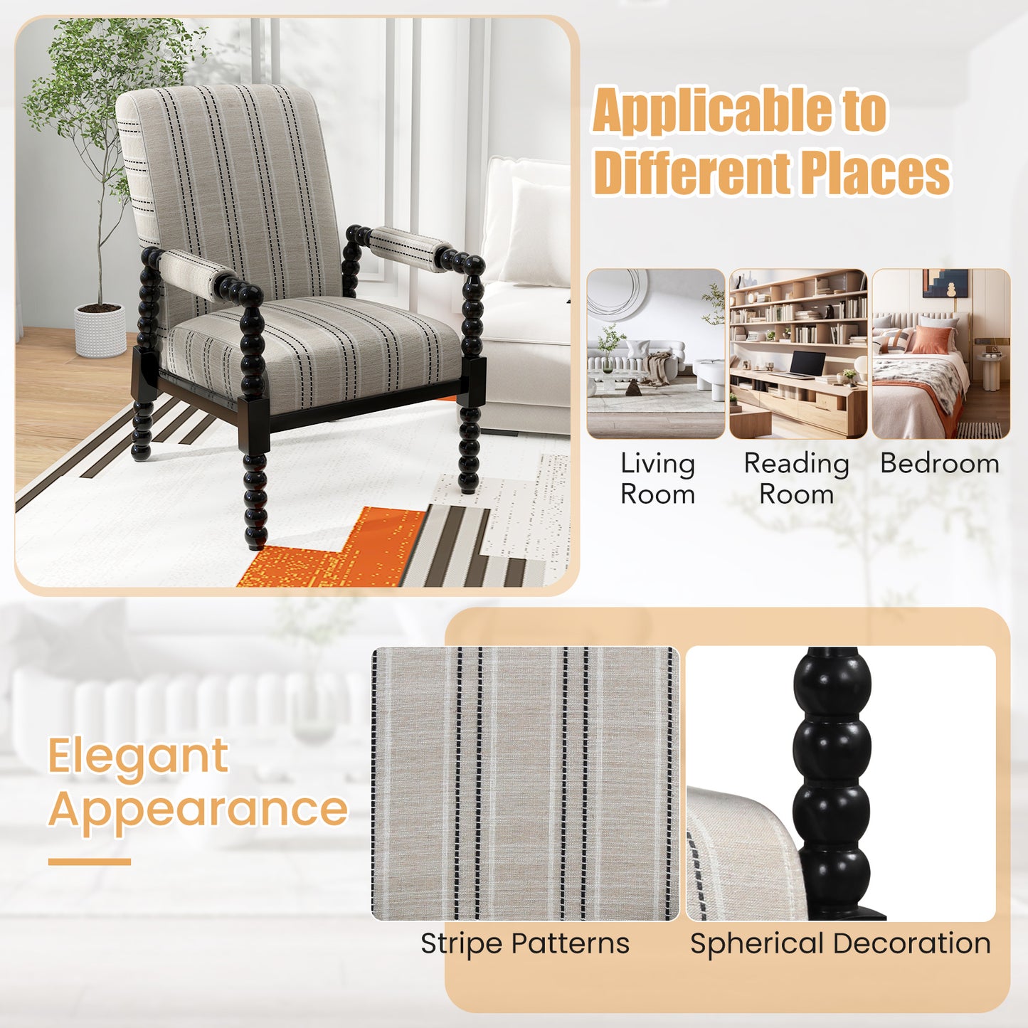 Elegant Upholstered Lounge Chair with Rubber Wood Legs and Cushioned Seat