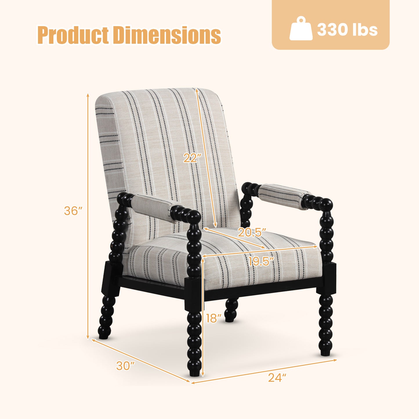 Elegant Upholstered Lounge Chair with Rubber Wood Legs and Cushioned Seat